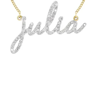 14K Gold Full Diamond Script Name Plate Necklace | Style