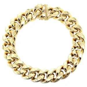 Semi Solid Mens Miami Cuban Link Bracelet 10K/14K Yellow Gold